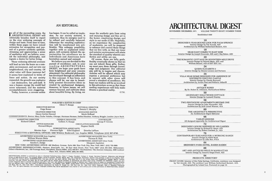 Architectural Digest® November/December, 1971 Architectural Digest NOVEMBER/DECEMBER 1971