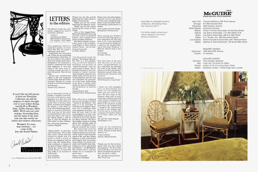LETTERS to the editors Architectural Digest MARCH/APRIL 1974
