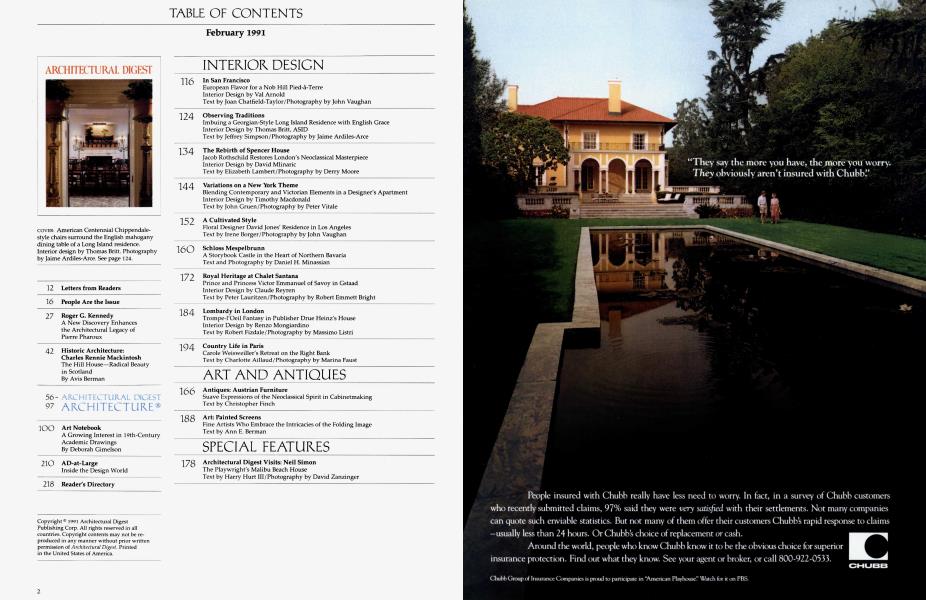 TABLE OF CONTENTS February 1991 | Architectural Digest | FEBRUARY 1991