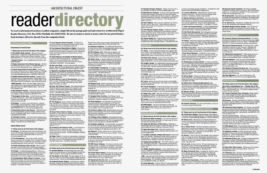 ARCHITECTURAL DIGEST reader directory Architectural Digest APRIL 1999