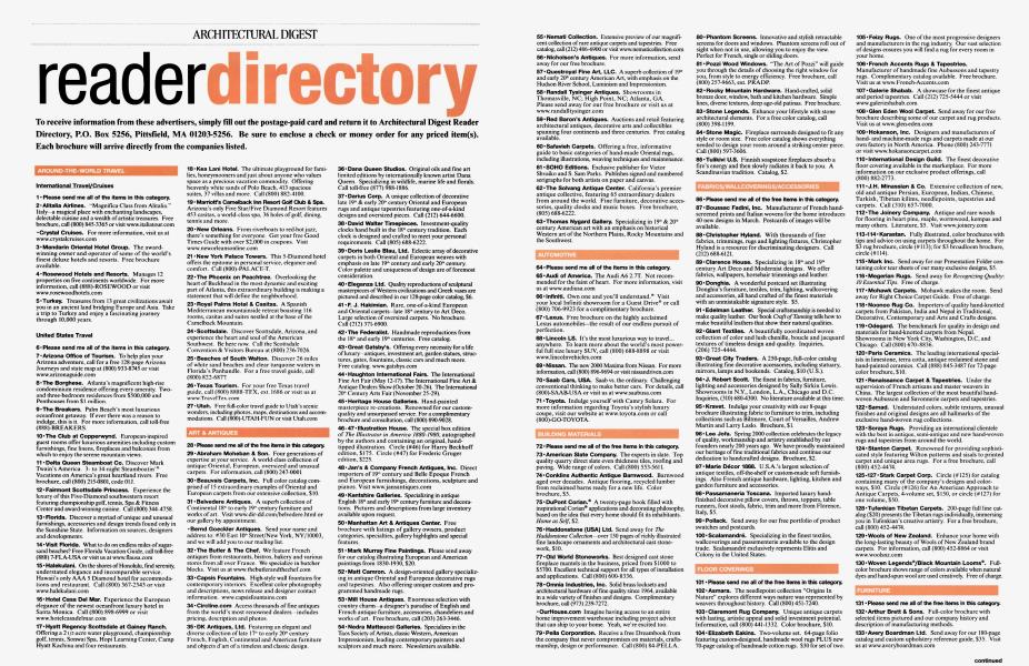ARCHITECTURAL DIGEST reader directory Architectural Digest APRIL 2000