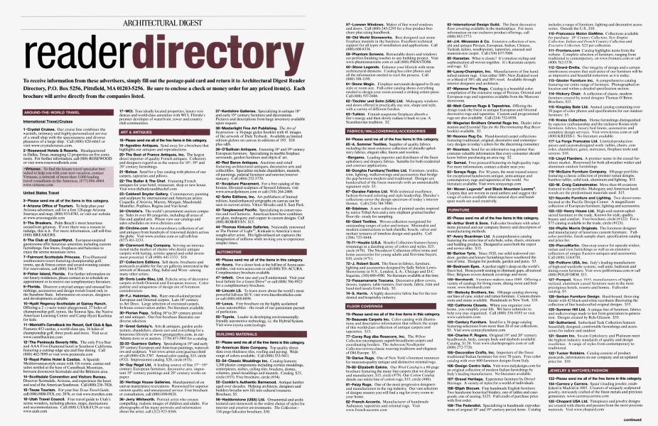 reader directory Architectural Digest FEBRUARY 2001