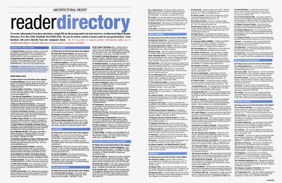 ARCHITECTURAL DIGEST reader directory Architectural Digest APRIL 2001
