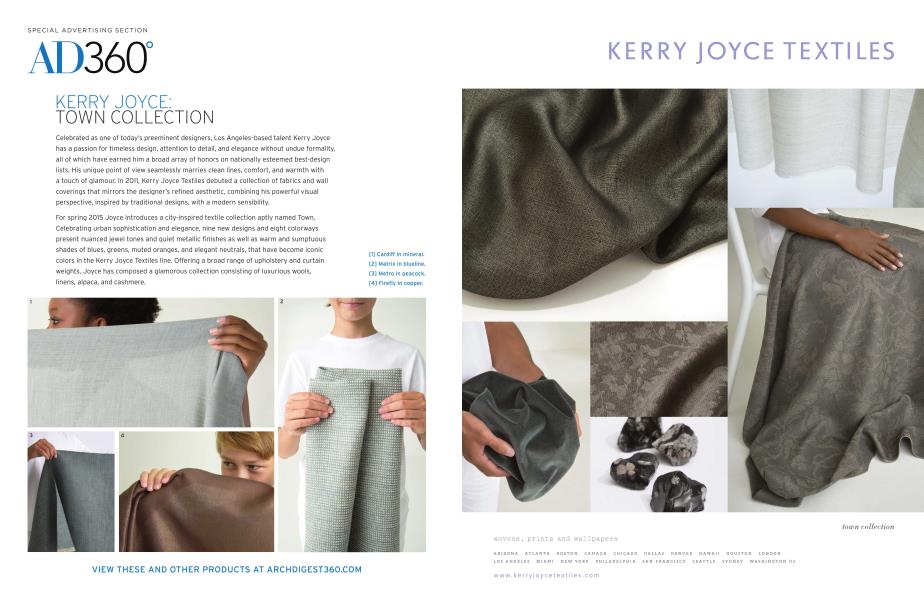 KERRY JOYCE TEXTILES | Architectural Digest | APRIL 2015